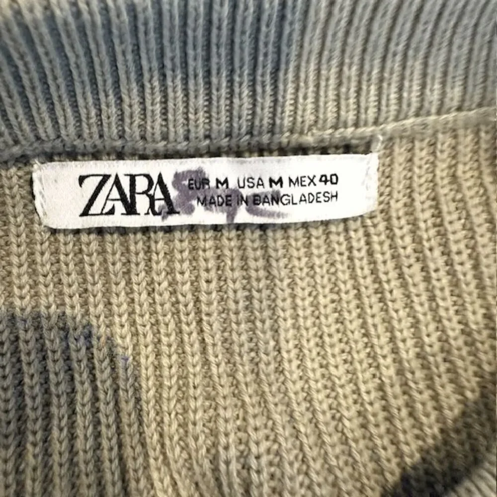ZARA Men's Rib Knit Raglan Sweater Sage Green Crew‎ Neck Size Medium